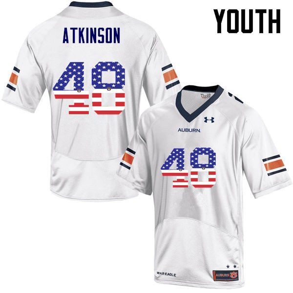 Auburn Tigers Youth Montavious Atkinson #48 White Under Armour Stitched College USA Flag Fashion NCAA Authentic Football Jersey HOP3174UO